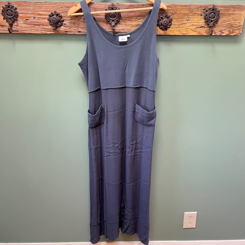Very Vineyard Womens‎ Large Slate Blue Rayon Sleeveless Maxi Dress with Pockets